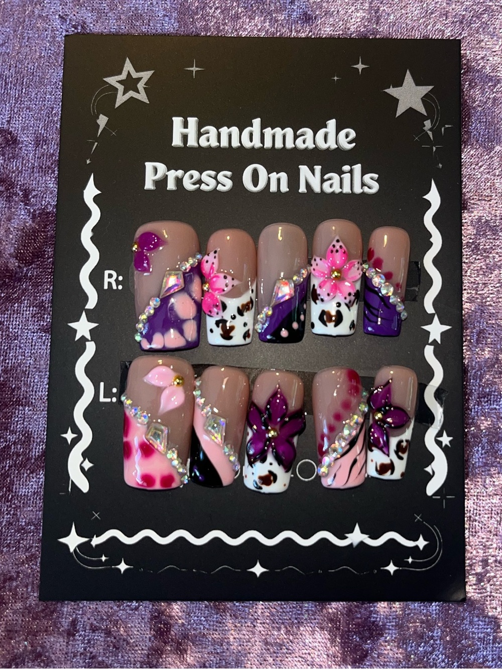 Handmade Pink & Purple Press-On Nails